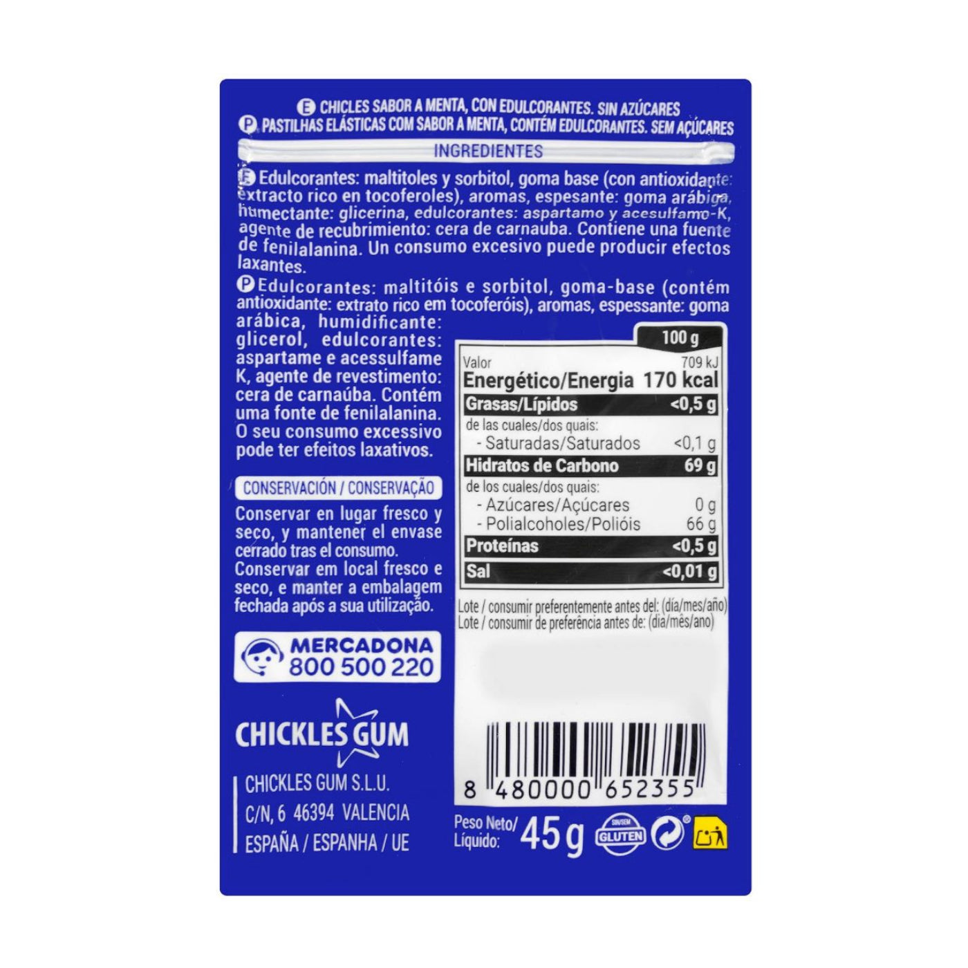 Glutén- és cukormentes extra erős mentolos rágó