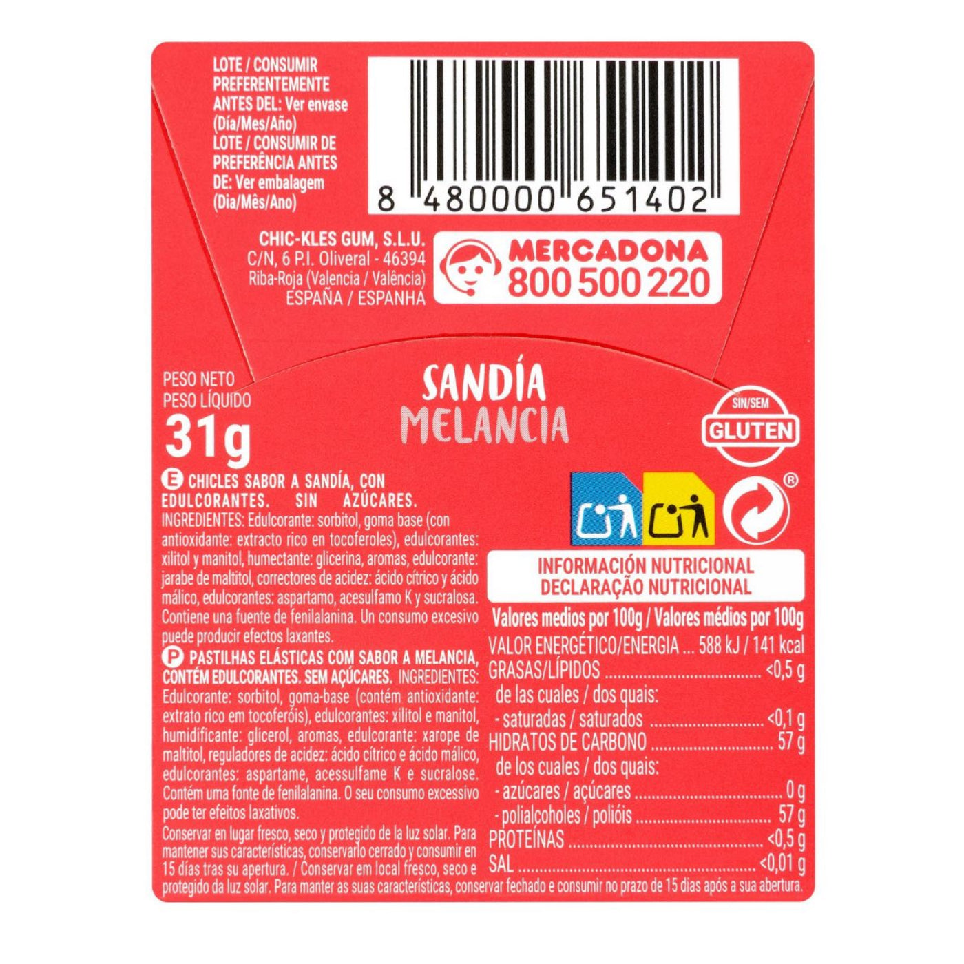 Glutén- és cukormentes görögdinnye ízű laprágógumi