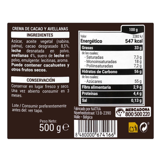 Kakaós mogyorókrém 500g Hacendado