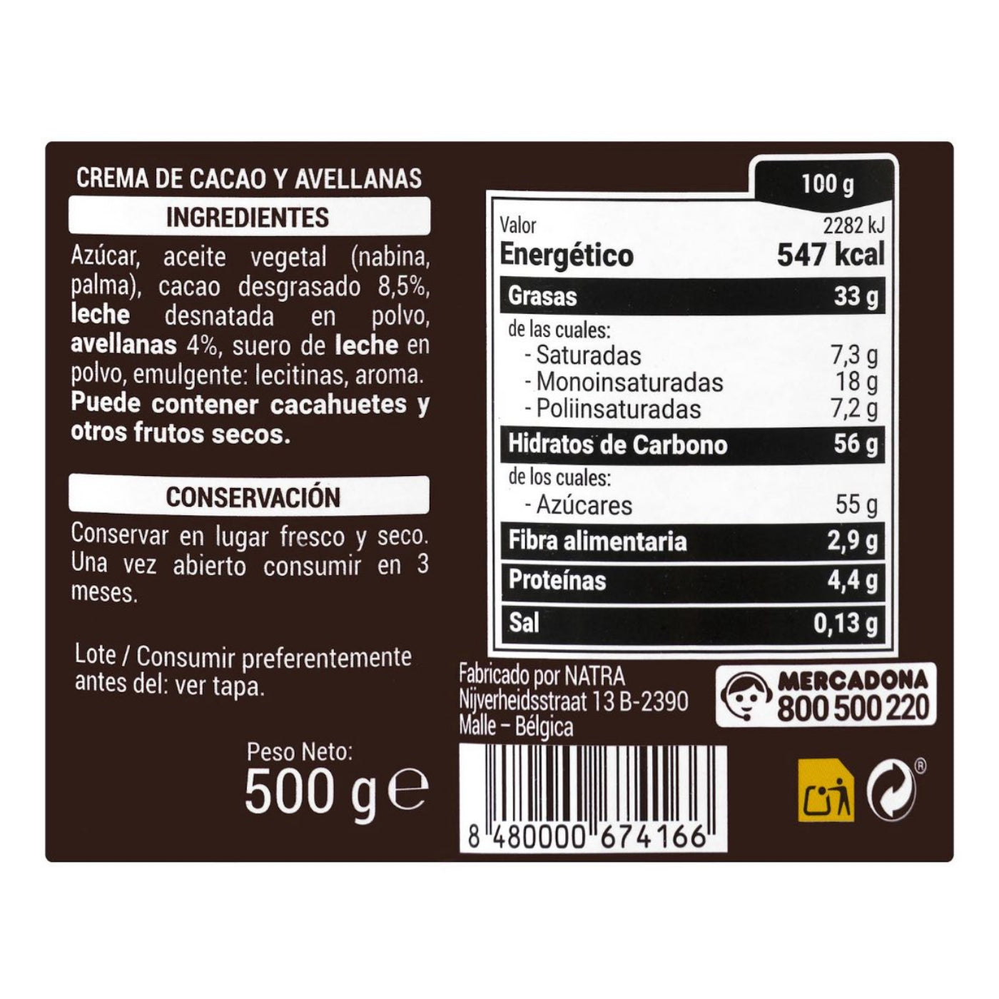 Kakaós mogyorókrém 500g Hacendado