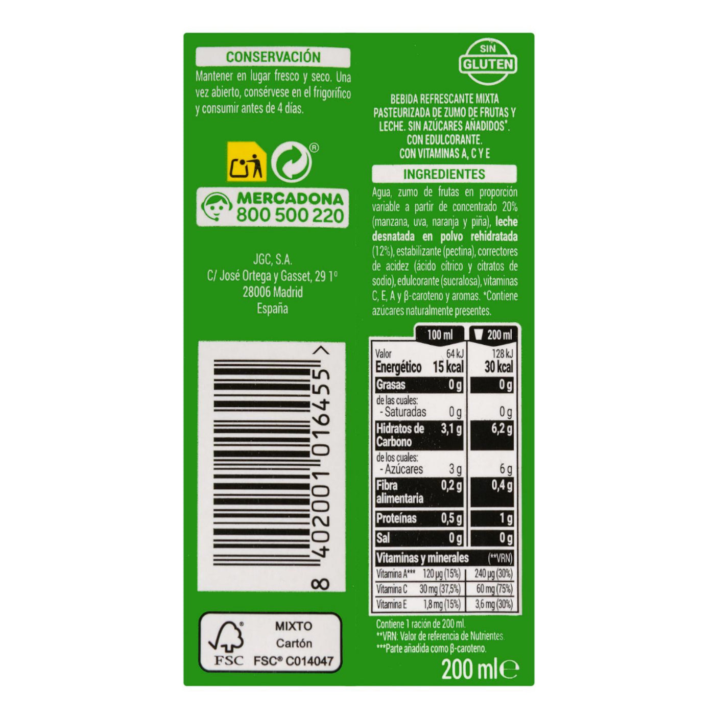 Karibi gyümölcsös tejital 6x200ml – hozzáadott cukor nélkül Hacendado