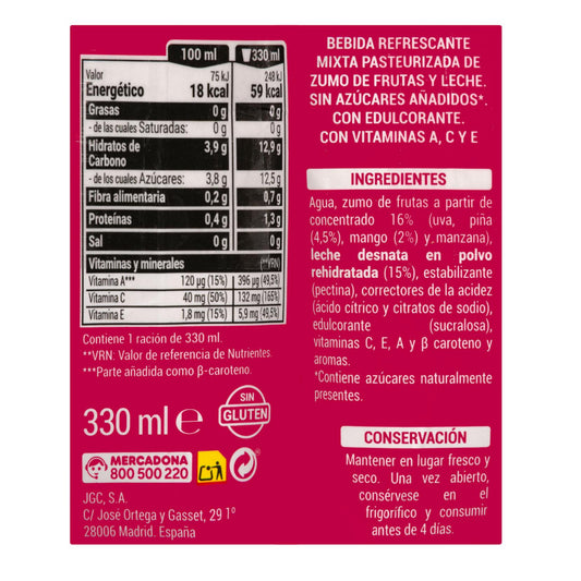 Trópusi gyümölcsös tejital 3x330ml – hozzáadott cukor nélkül Hacendado