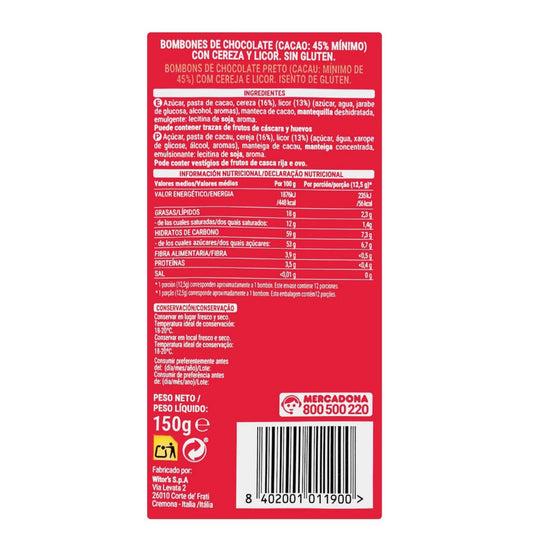 Étcsokis cseresznye likőrös bonbon 150g Hacendado