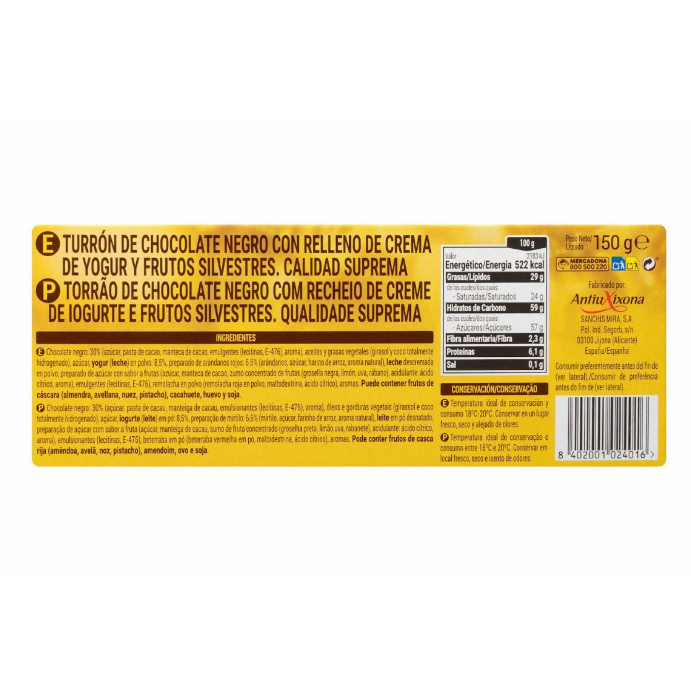 Étcsokoládés nugát joghurttal és erdei gyümölcsökkel