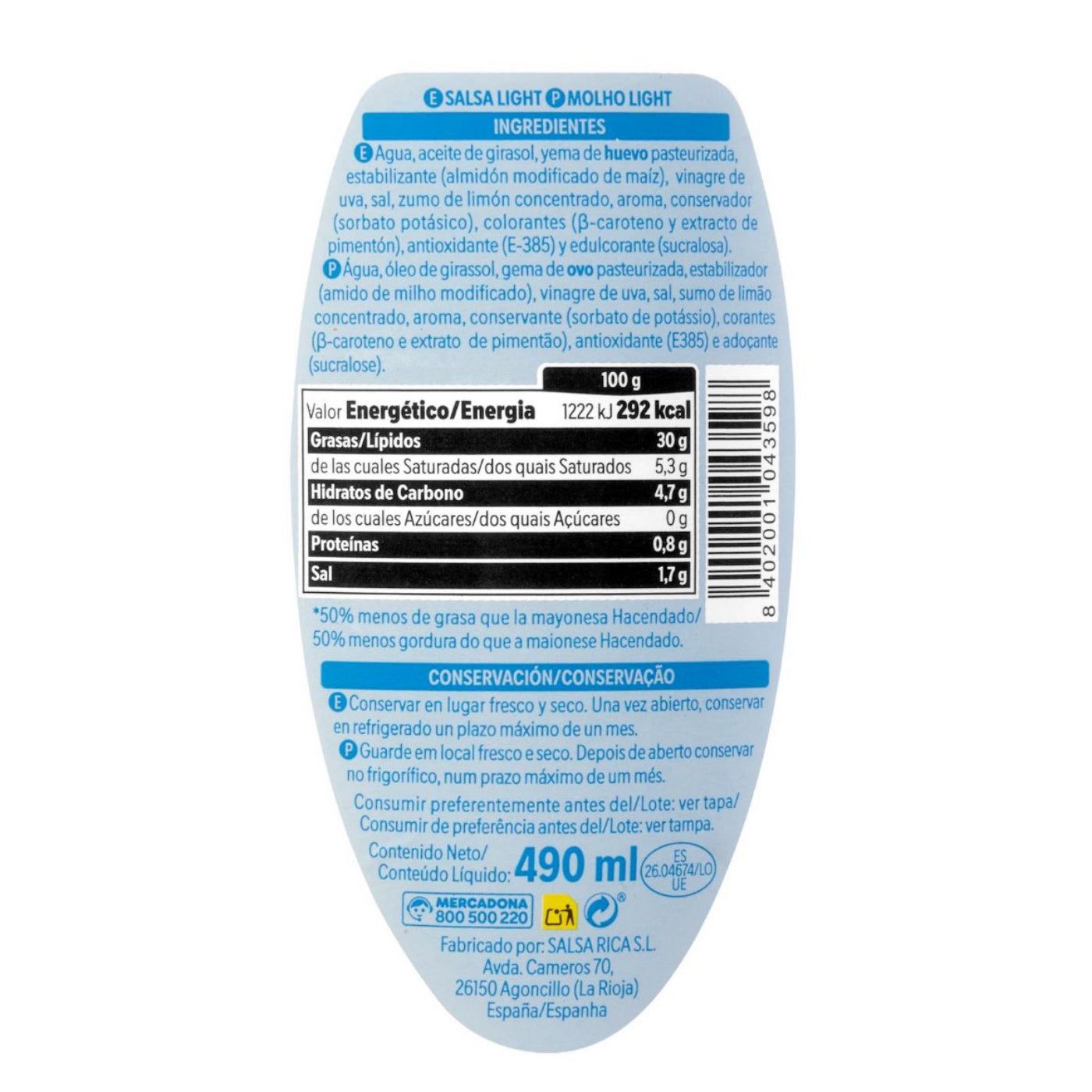 Glutén- és tejmentes light majonéz