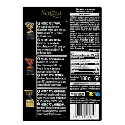70%-os étcsokoládéból készült bonbon válogatás 180g Senzza