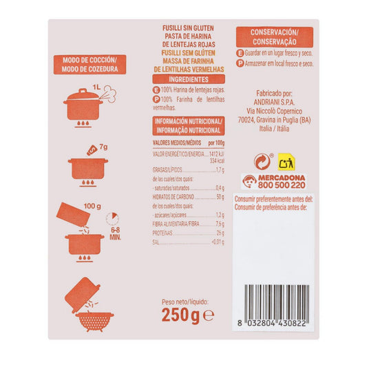 Gluténmentes vöröslencse fusilli tészta