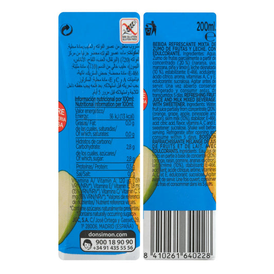 Karibi gyümölcsös tejital 6x200ml – hozzáadott cukor nélkül, zsírmentes Don Simon