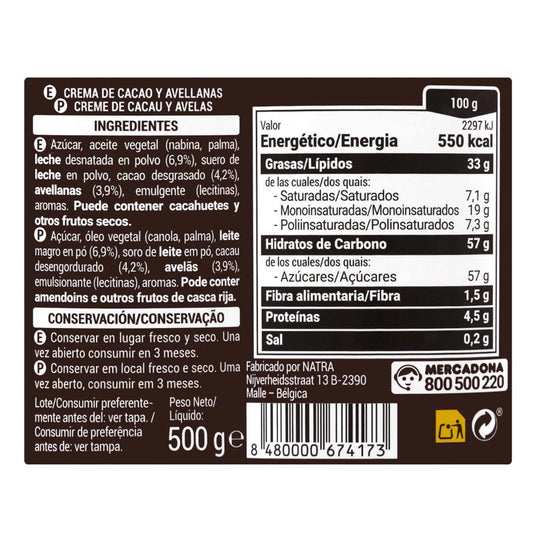 Két színű kakaó- és mogyorókrém 500g Hacendado