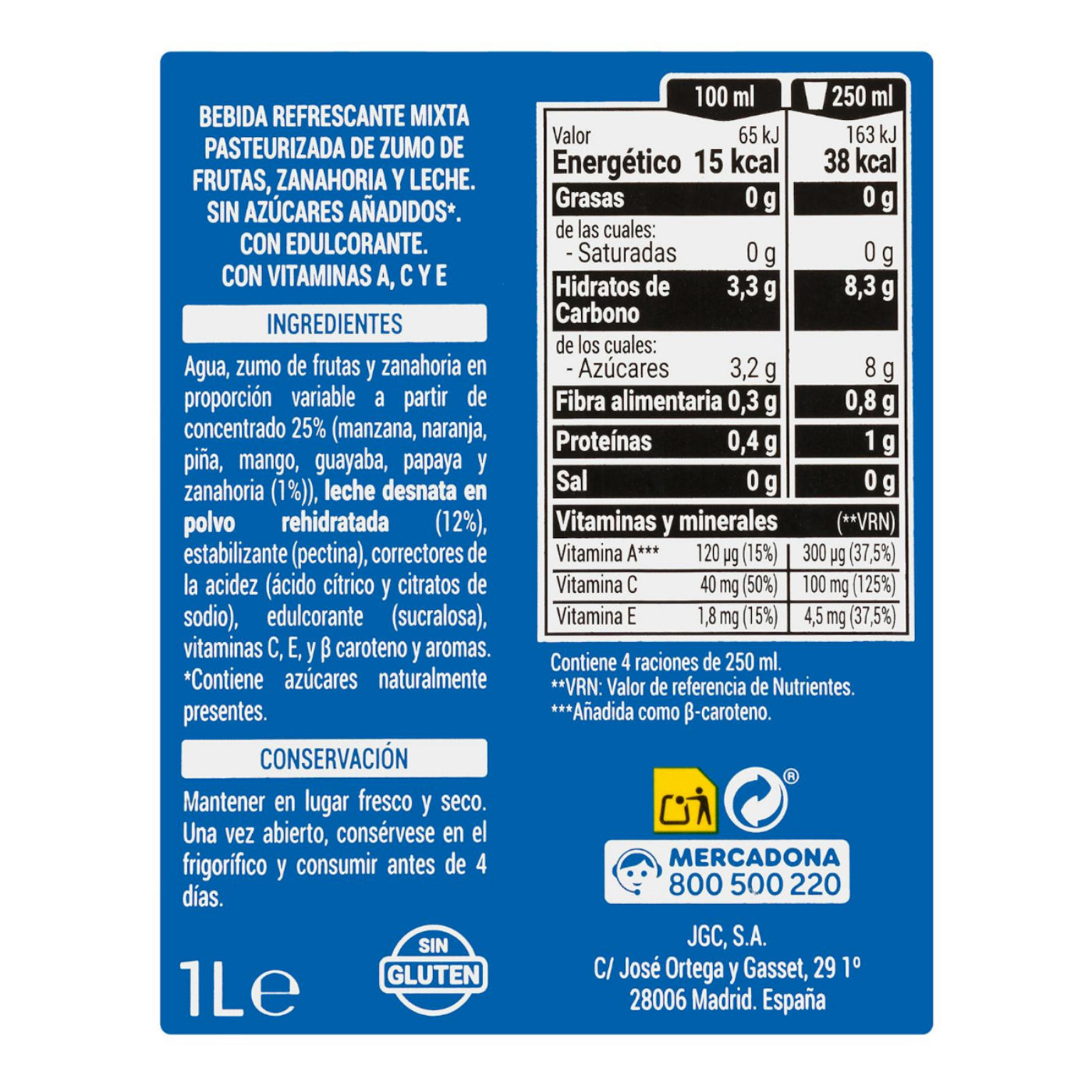 Mediterrán gyümölcsös tejital 1L – hozzáadott cukor nélkül Hacendado