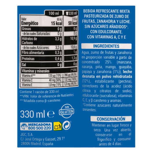 Mediterrán gyümölcsös tejital 3x330ml – hozzáadott cukor nélkül Hacendado