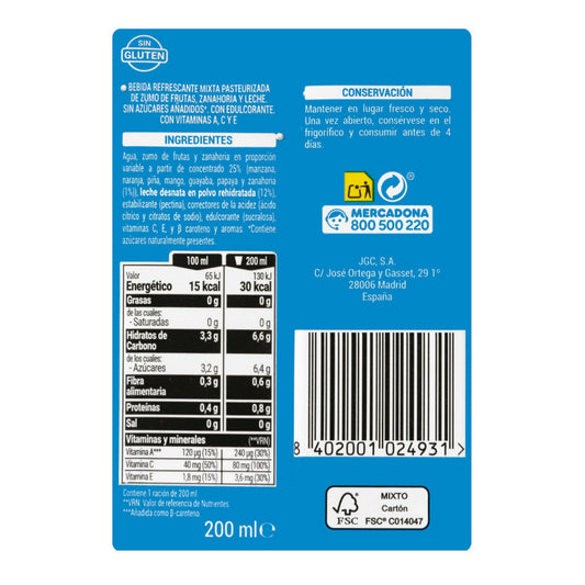 Mediterrán gyümölcsös tejital 6x200ml – hozzáadott cukor nélkül Hacendado