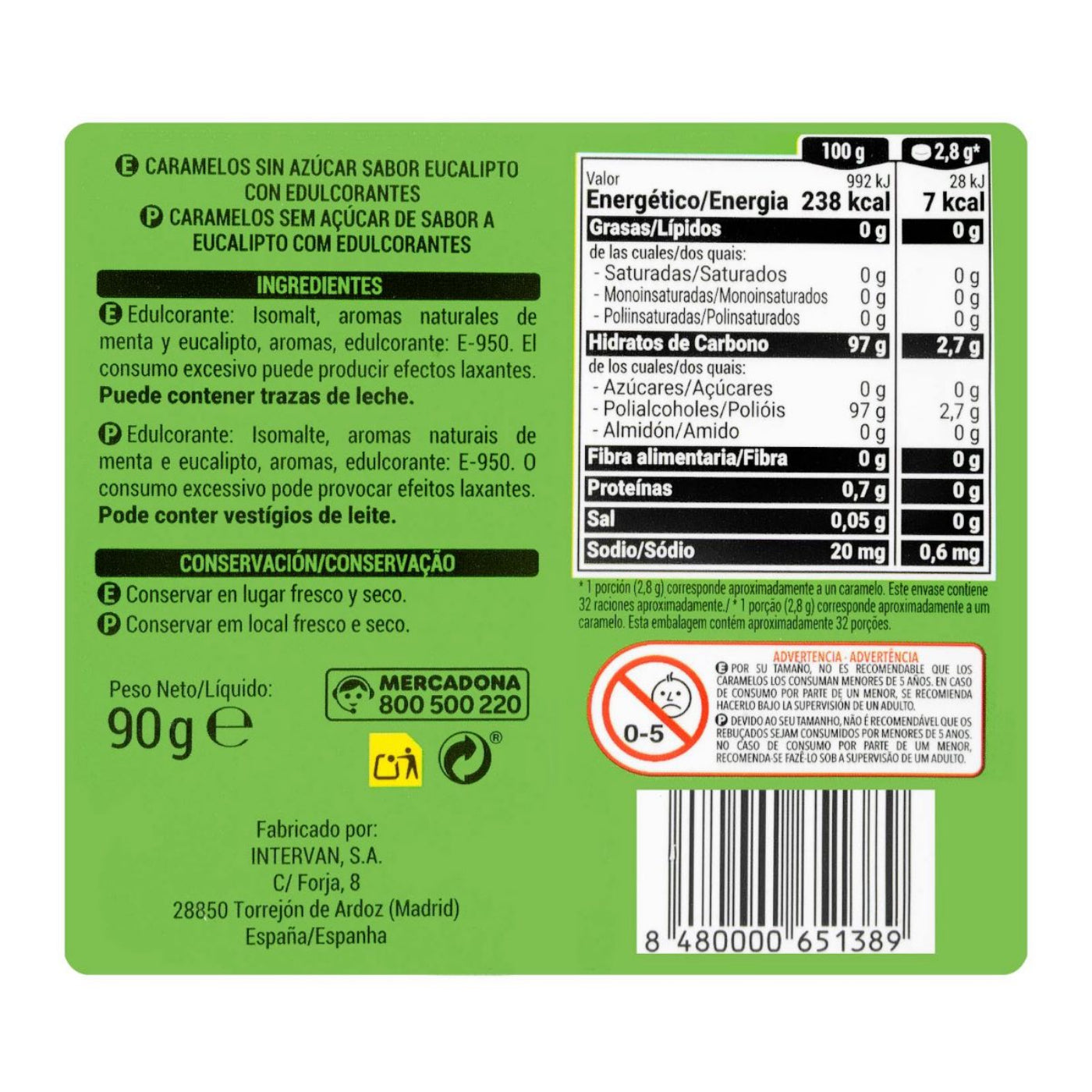 Mentolos-eukaliptusz cukorka 0% hozzáadott cukor