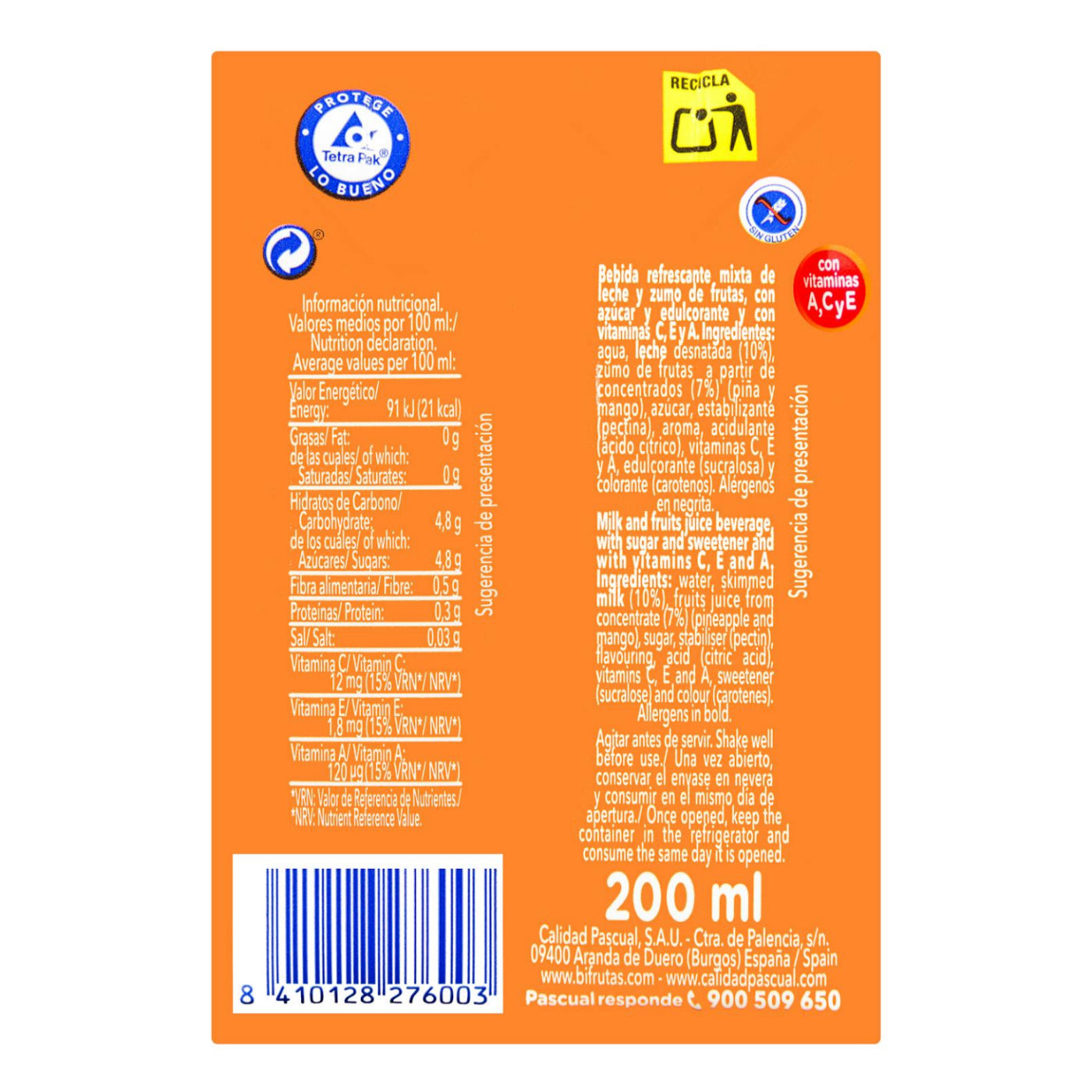 Trópusi gyümölcsös tejital 6x200ml Bifrutas Pascual